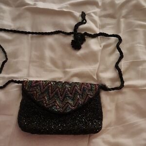Vintage Multicolor Zigzag Pattern Beaded Women's Bag